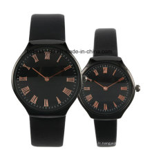 Montre en acier inoxydable Retour Couple noir montre ensemble